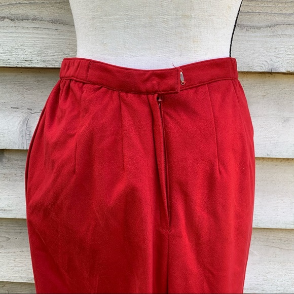 Vintage 80s Red Vegan Faux Suede Leather High Waisted Fitted Midi Pencil Skirt - Picture 15 of 16